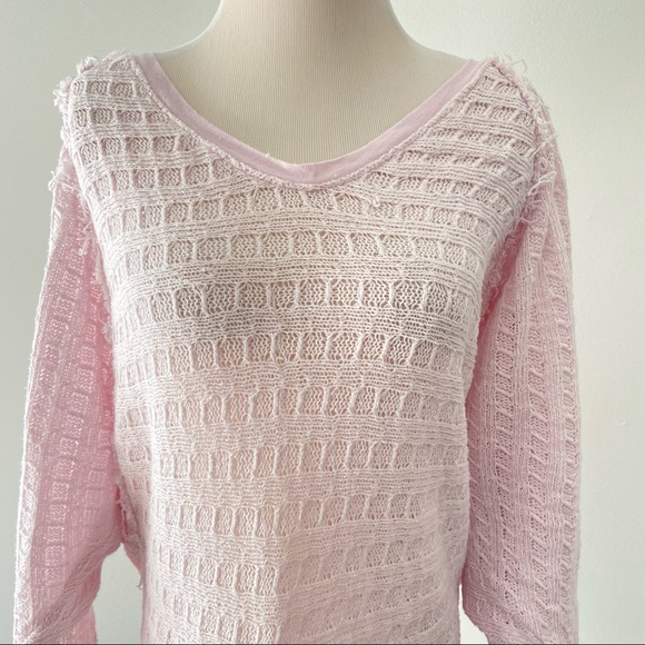 Free People Thiens Hacci Light Pink Long Sleeve Sweater Top L - Picture 6 of 7
